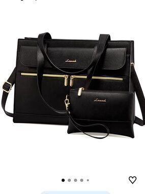 Black PU Leather Laptop Tote for Women